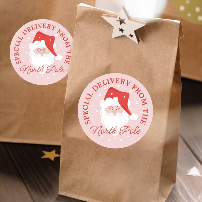 Adesivo Redondo Entrega Especial Do Polo Norte Papai Noel (Special Delivery From The North Pole Santa Claus Classic Round Sticker)