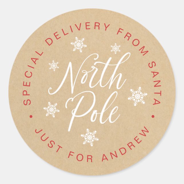 Adesivo Redondo Entrega Especial do Polo Norte - Personalizado Kra (Frente)