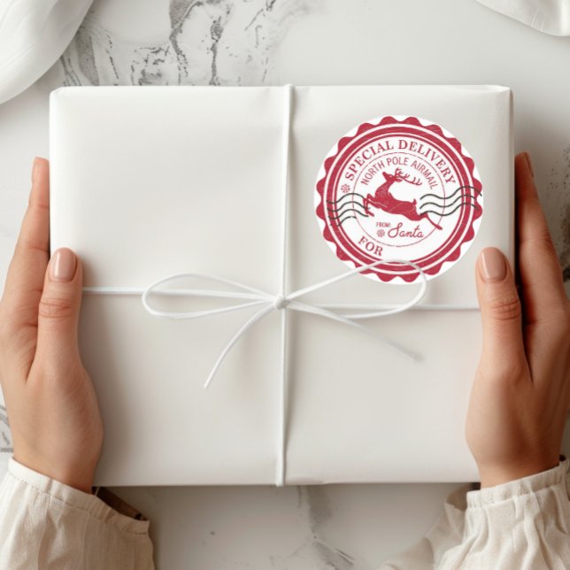 Adesivo Redondo Entrega Especial Do Presente De Natal De Papais no (Criador carregado)