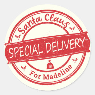Adesivo Redondo Entrega Especial Papai Noel Adicionar Nome
