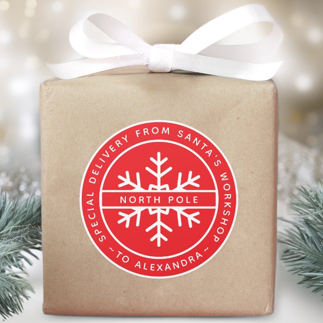 Adesivo Redondo Entrega Especial Vermelha do Papai Noel para Nome  (Criador carregado)