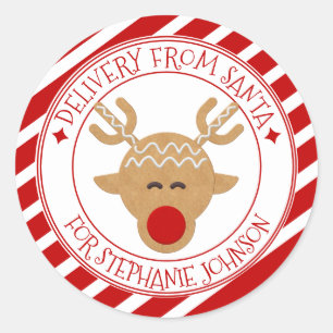 Adesivo Redondo Entrega secreta de Papais noeis de rena de Natal