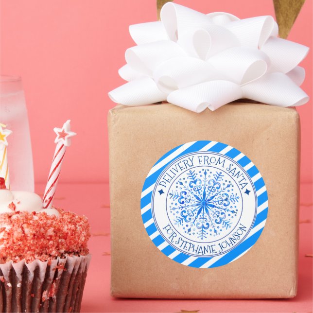 Adesivo Redondo Entrega secreta de Papais noeis Floco de neve de N (Festa)