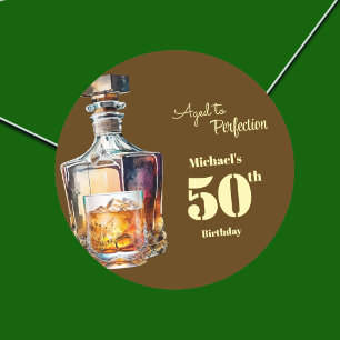 Adesivo Redondo Envelhecido à Perfeição Whiskey de Aniversário de
