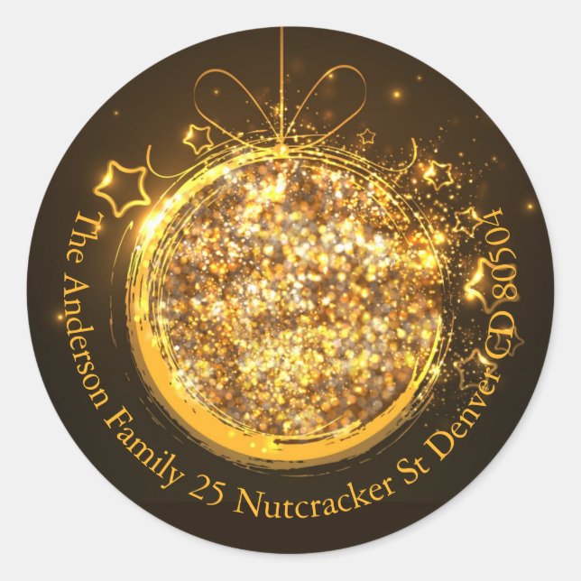 Adesivo Redondo Envelope da ampola de Natal com brilho de ouro Ele (Frente)