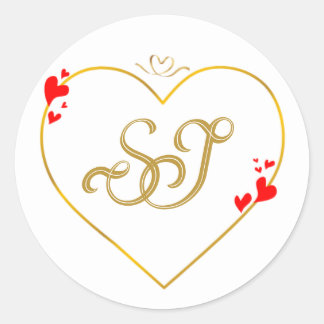 Adesivo Redondo Envelope de casamento com monograma dourado e cora
