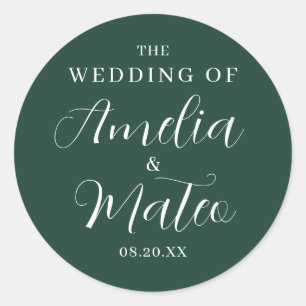 Adesivo Redondo Envelope de Casamento de Caligrafia Verde Emerald
