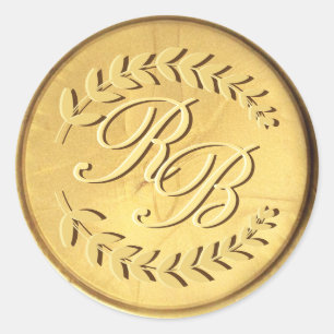 Adesivo Redondo Envelope de Casamento de Vinhetas de Cera Dourada