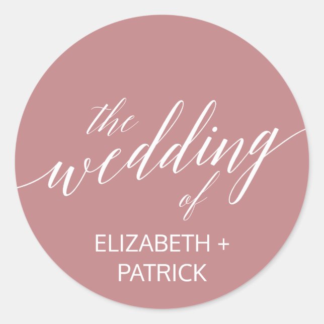 Adesivo Redondo Envelope de Casamento Elegante Dusty Rosa Calliogr (Frente)