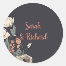 Adesivo Redondo Envelope de Casamento Floral Redondo Negro Elegant