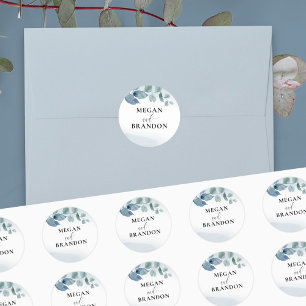 Adesivo Redondo Envelope de Casamento Personalizado com Eucalipto