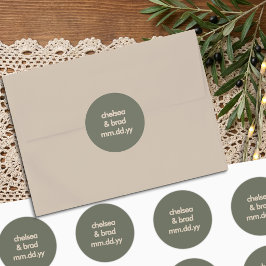 Adesivo Redondo Envelope de Casamento Retro Verde Sage Minimalista