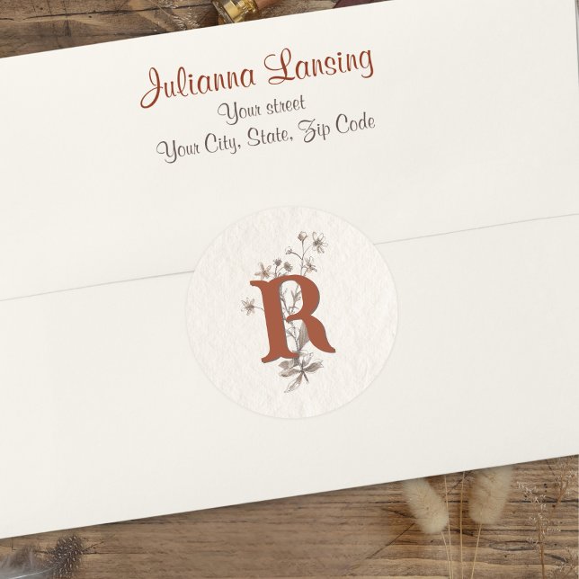 Adesivo Redondo Envelope de Casamento Terracotta Boho Wildflower (Criador carregado)