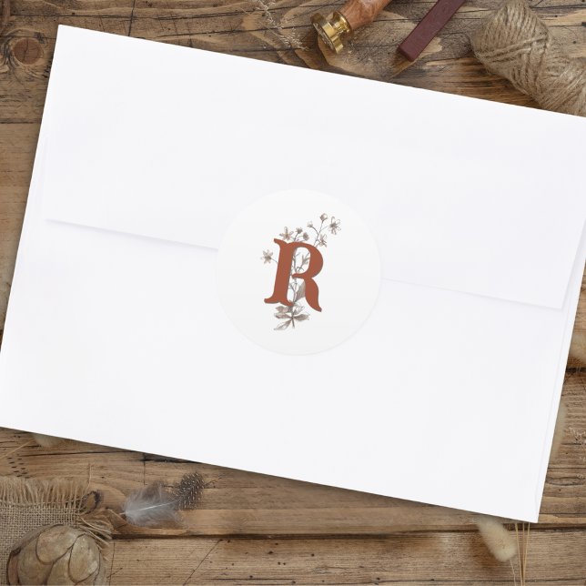 Adesivo Redondo Envelope de Casamento Terracotta Boho Wildflower (Criador carregado)