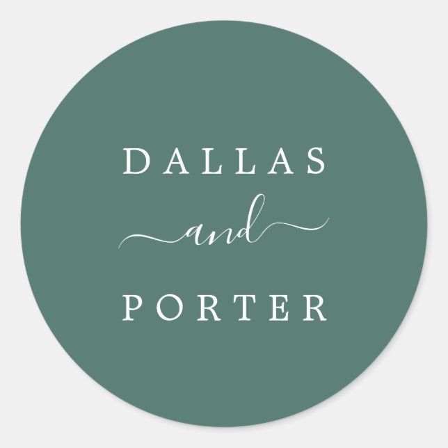 Adesivo Redondo Envelope de Casamento Verde Russo Minimalista (Frente)