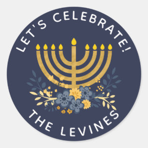 Adesivo Redondo Envelope de Convite Seal Menorah   Hanuakkah