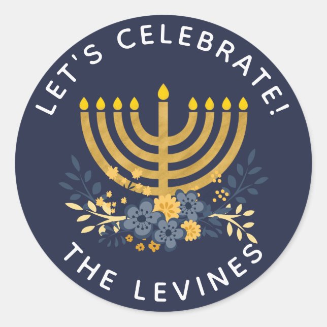 Adesivo Redondo Envelope de Convite Seal Menorah | Hanuakkah (Frente)