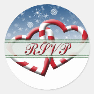 Adesivo Redondo Envelope de Corações de RSVP de Feriado de Natal