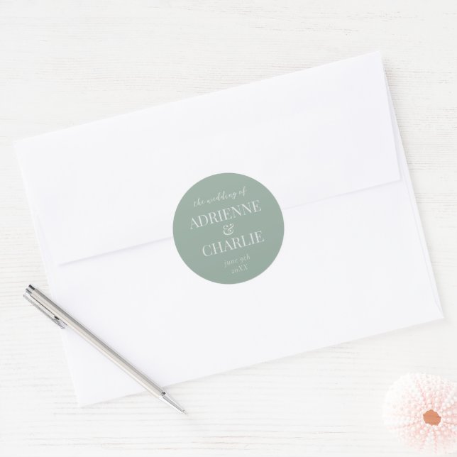 Adesivo Redondo Envelope de Data de Casamento com Nomes Simples (Envelope)