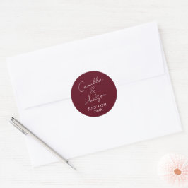Adesivo Redondo Envelope de Favor com Data de Casamento com Nomes 