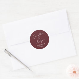 Adesivo Redondo Envelope de Favor com Data de Casamento com Nomes 