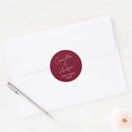 Adesivo Redondo Envelope de Favor com Data de Casamento com Nomes 