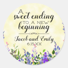 Adesivo Redondo Envelope de Favor de Casamento Amarelo Floral lava