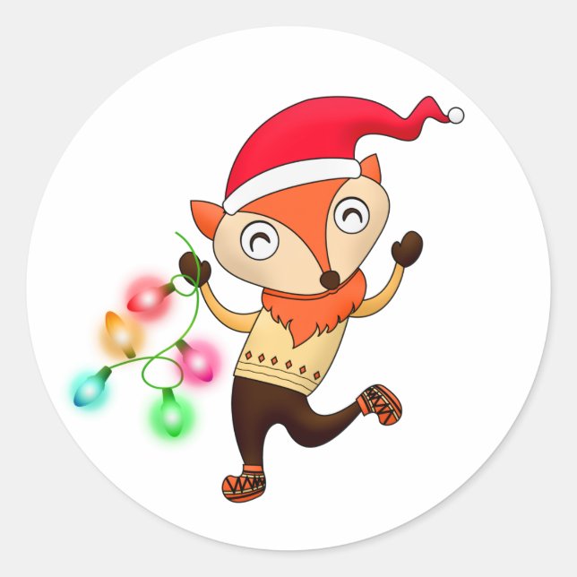 Adesivo Redondo Envelope de Fox de Natal, Envelope de Natal giro,  (Frente)