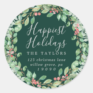 Adesivo Redondo Envelope de Natal Greenery Happiest Holidays