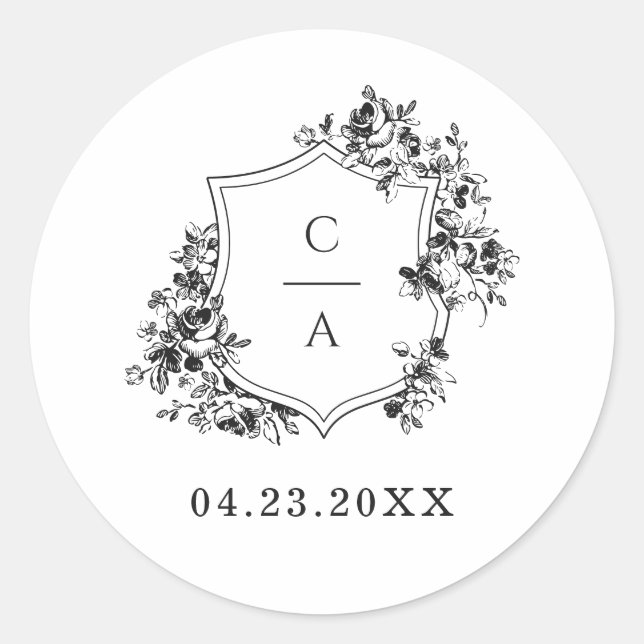 Adesivo Redondo Envelope de repouso botânico dos Rosas franceses e (Frente)