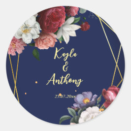 Adesivo Redondo Envelope de rosas azul-burgundi marinho