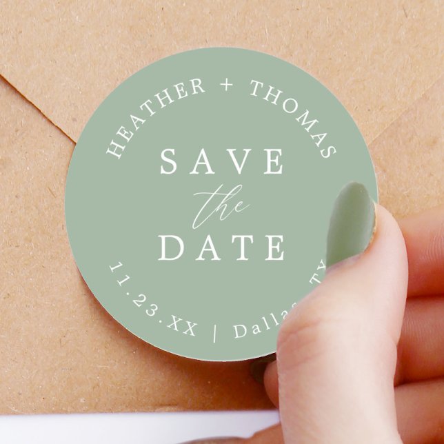 Adesivo Redondo Envelope de Save The Date de Casamento Verde Sage (Criador carregado)