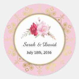 Adesivo Redondo Envelope Dourado Anel Rosa Escuro e Rosa claro