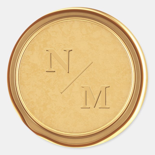 Adesivo Redondo Envelope Dourado Casamento de Cera Inicial Monogra (Frente)