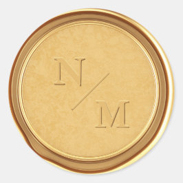 Adesivo Redondo Envelope Dourado Casamento de Cera Inicial Monogra