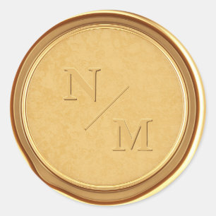 Adesivo Redondo Envelope Dourado Casamento de Cera Inicial Monogra