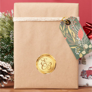 Adesivo Redondo Envelope Dourado de Casamento de Seal de Cera Mono