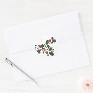 Adesivo Redondo Envelope Elegante de Monograma Botânico de Natal