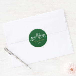 Adesivo Redondo Envelope Elegante de Natal Verde e Branco