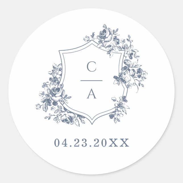 Adesivo Redondo Envelope Elegante francês Rosa azul botânico (Frente)