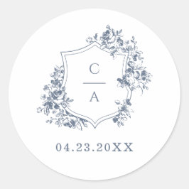 Adesivo Redondo Envelope Elegante francês Rosa azul botânico