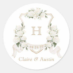 Adesivo Redondo Envelope Floral Elegante Branco Hydrangea Crest