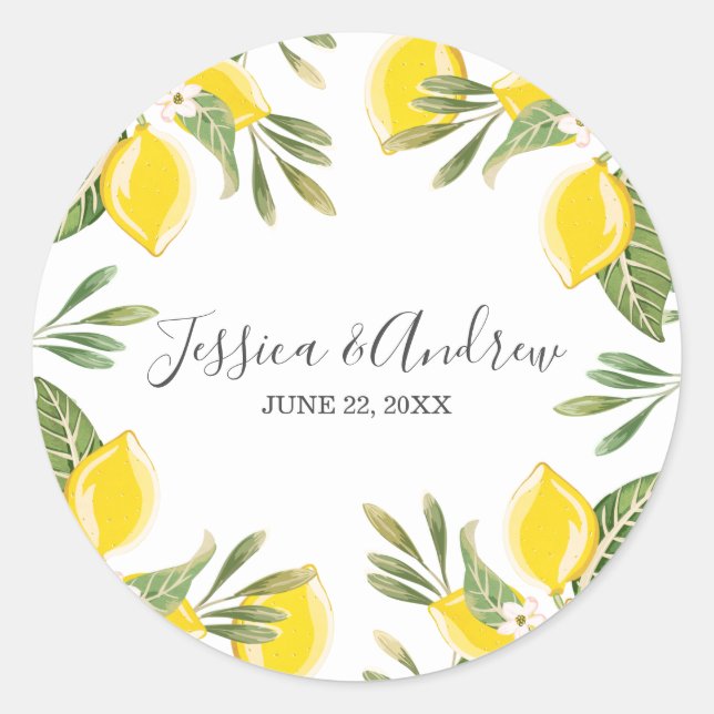 Adesivo Redondo Envelope Lemon Wedding Seal Summer Sticker Citrus (Frente)