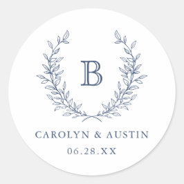 Adesivo Redondo Envelope Monograma de Casamento de Laurel Wreath E