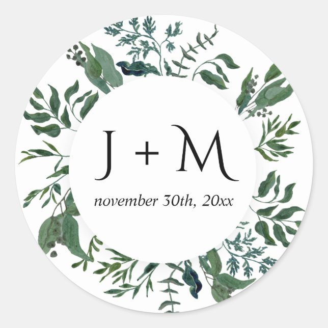 Adesivo Redondo Envelope Monograma Folhagem Florestal Emerald (Frente)