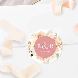 Adesivo Redondo Envelope Peach Blush and Coral Wedding / Favor