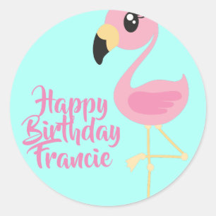 Adesivo Redondo Envelope primeiro aniversario tropical Flamingo ro