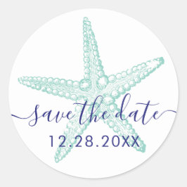Adesivo Redondo Envelope Seal Blue Teal Starfish Casamento Praia