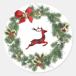 Adesivo Redondo Envelope Seal Greenery Wreath com Reindeer
