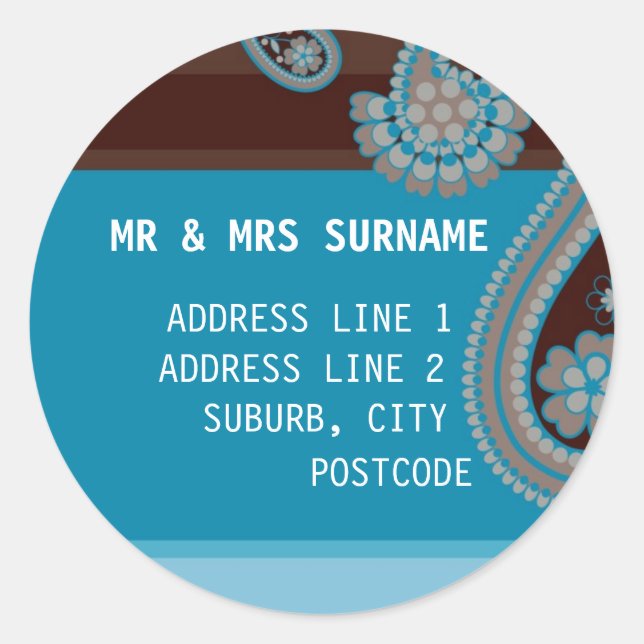 Adesivo Redondo ENVELOPE SEAL: Paisley - choc & teal (Frente)